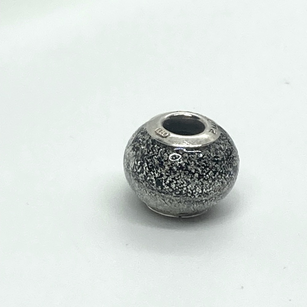 Persona 925 Sterling Silver Black & White Speckled Murano Style Charm Bead